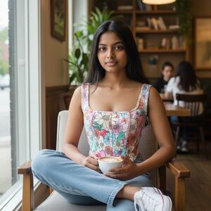 Cute Floral Print Women's Top Size Small